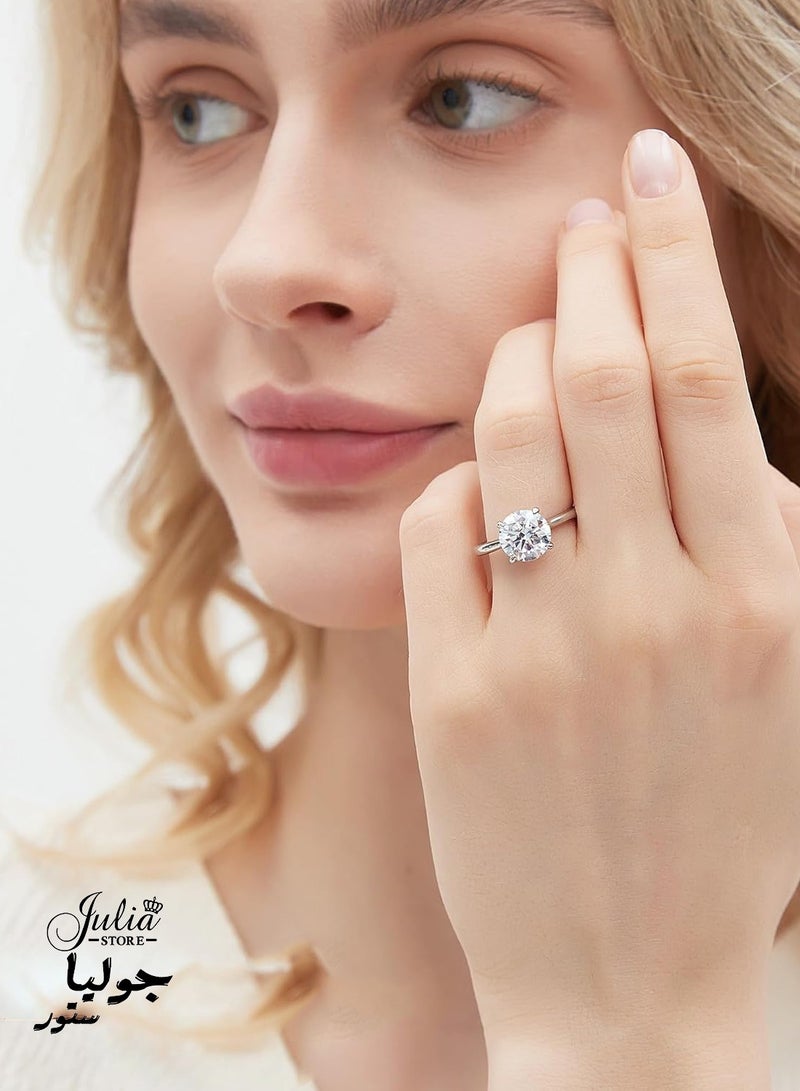 Julia Store 18K White Gold Plated Round Cut Trendy Luxury Eternal Love Solitaire 1.5 CT Cubic Zirconia Engagement Wedding Promise band Ring  - Image 5