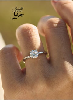 Julia Store 18K White Gold Plated Round Cut Trendy Luxury Eternal Love Solitaire 1.5 CT Cubic Zirconia Engagement Wedding Promise band Ring  - Image 2