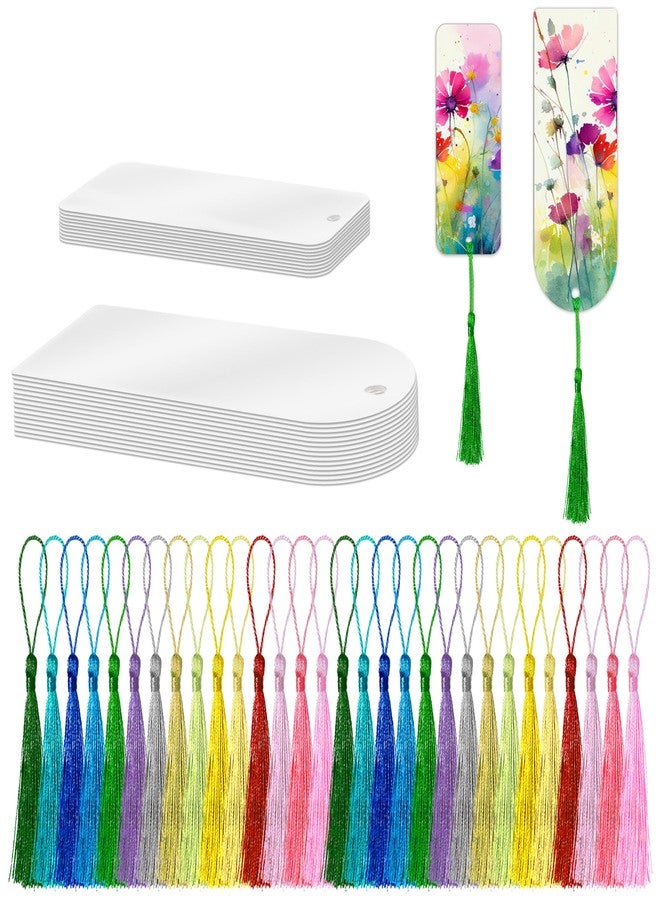 Sondeng 30PCS Acrylic Bookmark Blanks with Tassels, DIY Bookmark Making Kit Bulk Bookmarks for Kids Adults, Plastic Plain Transparent Clear Blank Book Marks to Decorate for Crafts Scrapbooking Gift Tags - Image 1
