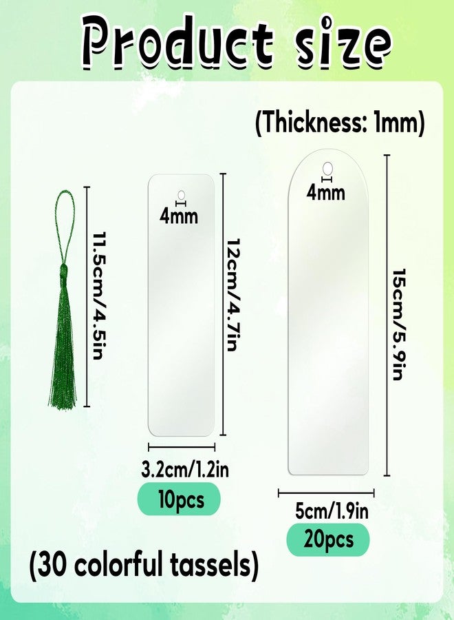 Sondeng 30PCS Acrylic Bookmark Blanks with Tassels, DIY Bookmark Making Kit Bulk Bookmarks for Kids Adults, Plastic Plain Transparent Clear Blank Book Marks to Decorate for Crafts Scrapbooking Gift Tags - Image 2