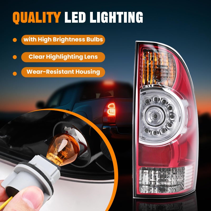 BeamTrack LED Tail Lights Assembly Compatible with 2005-2015 Toyota Tacoma Pickup Taillight Rear Brake Light, Left Driver and Right Passenger Side w/Bulbs and Harness, Replaces 81550-04160 81560-04160 - Image 5