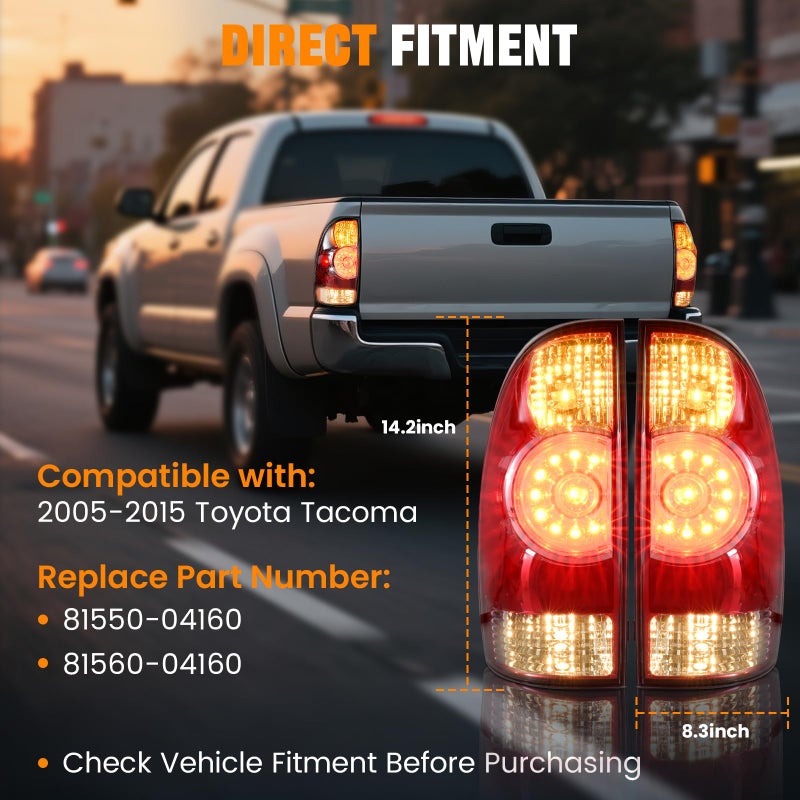 BeamTrack LED Tail Lights Assembly Compatible with 2005-2015 Toyota Tacoma Pickup Taillight Rear Brake Light, Left Driver and Right Passenger Side w/Bulbs and Harness, Replaces 81550-04160 81560-04160 - Image 2