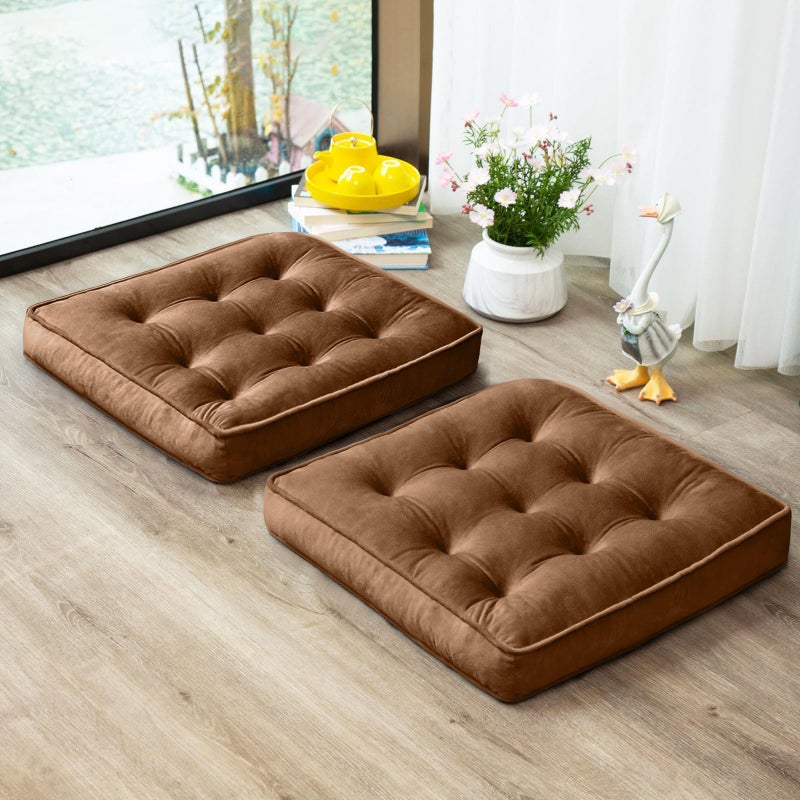 1 MIDDLE ONE Floor Pillow Set of 2 Memory Foam Meditation Cushion Floor Cushions for Adults Sitting Large Square Seat Cushions for Yoga Couch Sofa Kids Living Room 20x20 Inch Brown - Image 2