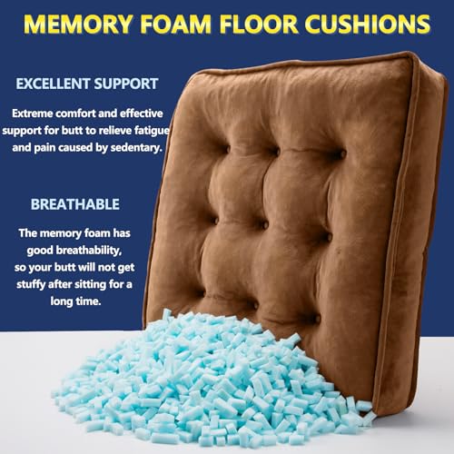 1 MIDDLE ONE Floor Pillow Set of 2 Memory Foam Meditation Cushion Floor Cushions for Adults Sitting Large Square Seat Cushions for Yoga Couch Sofa Kids Living Room 20x20 Inch Brown - Image 3