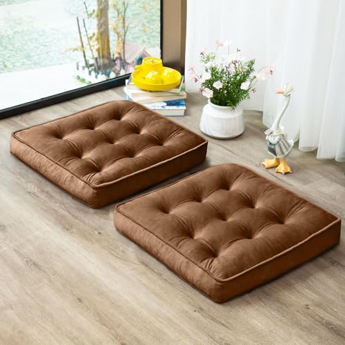 1 MIDDLE ONE Floor Pillow Set of 2 Memory Foam Meditation Cushion Floor Cushions for Adults Sitting Large Square Seat Cushions for Yoga Couch Sofa Kids Living Room 20x20 Inch Brown - Image 1