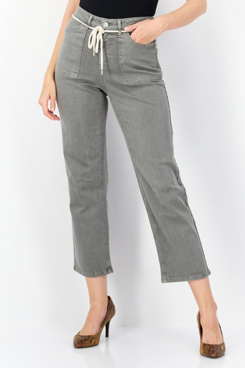 Zero Women Regular Fit Drawstring Washed Denim Jeans, Grey - Image 1