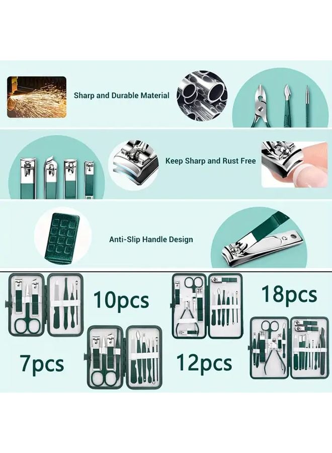 مجموعة مانيكير وباديكير احترافية من Green، 7 قطع، مقصات أظافر من الفولاذ المقاوم للصدأ مع حقيبة سفر - Image 4