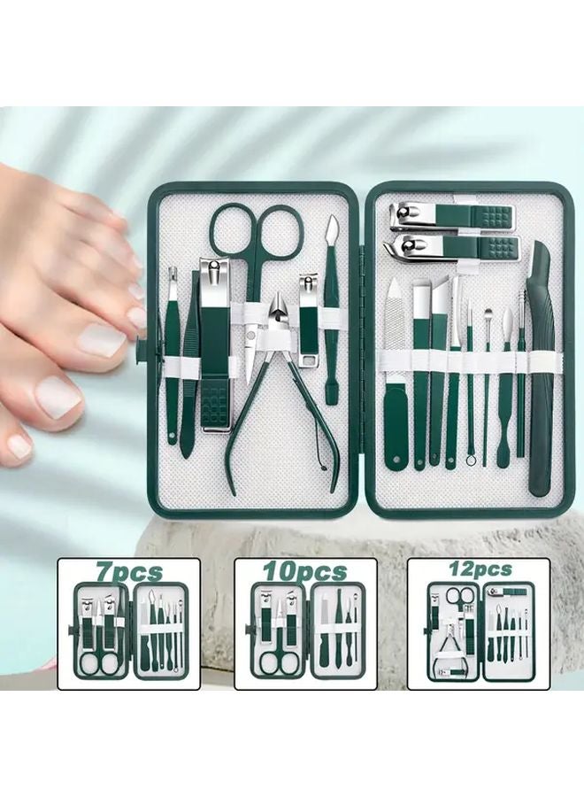 مجموعة مانيكير وباديكير احترافية من Green، 7 قطع، مقصات أظافر من الفولاذ المقاوم للصدأ مع حقيبة سفر - Image 2