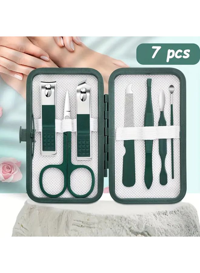 مجموعة مانيكير وباديكير احترافية من Green، 7 قطع، مقصات أظافر من الفولاذ المقاوم للصدأ مع حقيبة سفر - Image 1