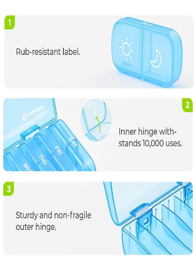 AUV0N AUVON XL Weekly Pill Organizer 2 Times a Day, Pill Box 7 Day with One-Side Large Openings for Easy to Use, Blue AM PM Pill Case for Medication, Vitamins, Fish Oils, Supplements - Image 3