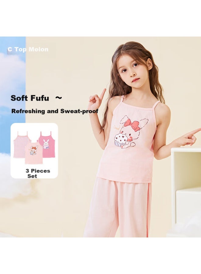 Top melon Ding Guagua Girls' Cotton A-class Children's Vest Innerwear Bottoming Vest Girls' Sling Top 6404 140 - Image 1