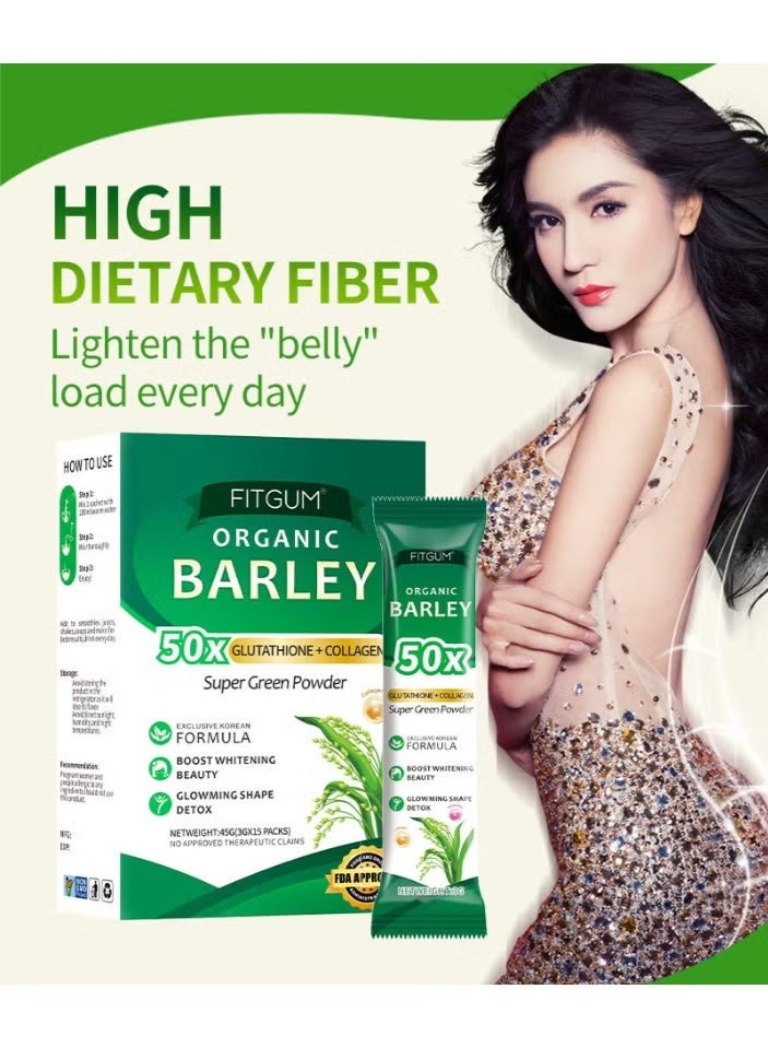 FITGUM Organic Barley Powder, Organic Pure Barley Flour,50X Glutathione+Collagen,Super Green Powder 3g*15bags - Image 4