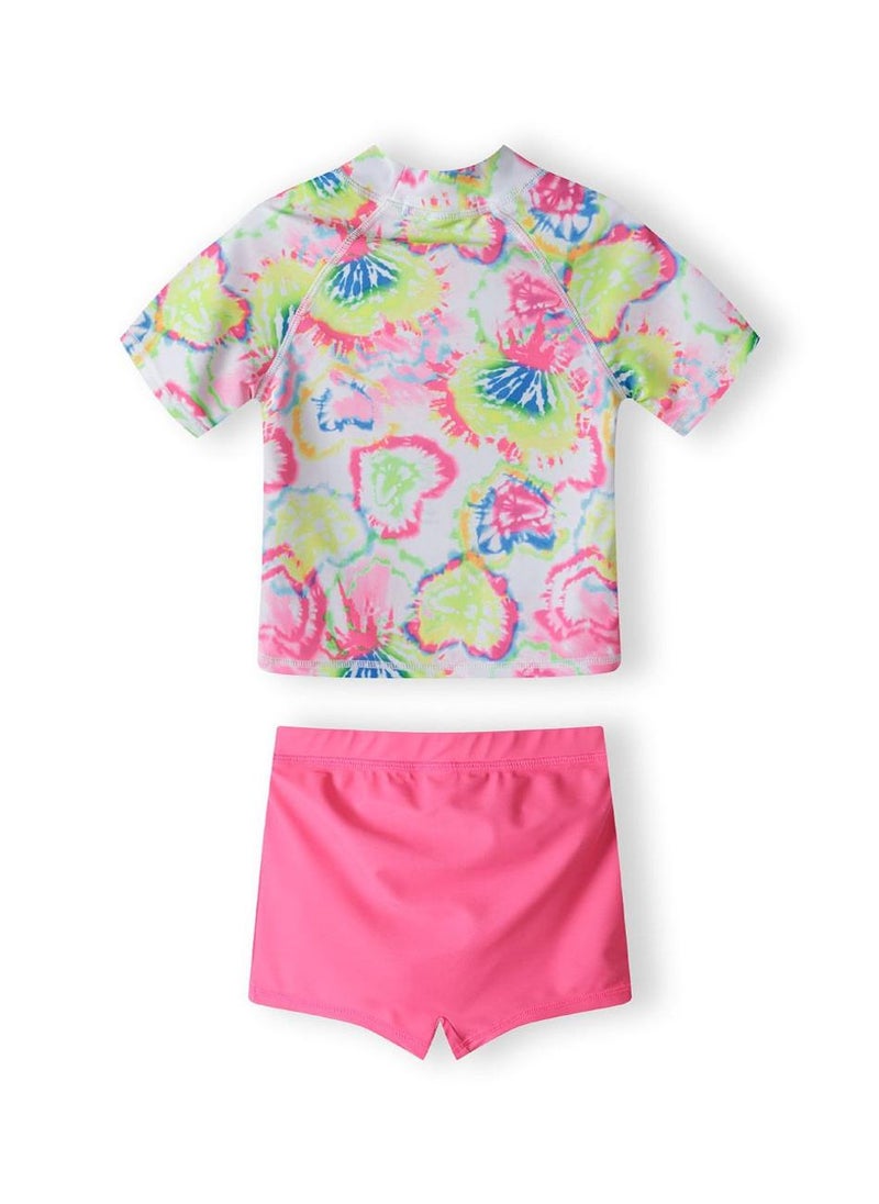MINOTI Girls' 2-Piece Rash Guard Swimsuit Set – Neon Tie-Dye Top & Shorts - Image 3