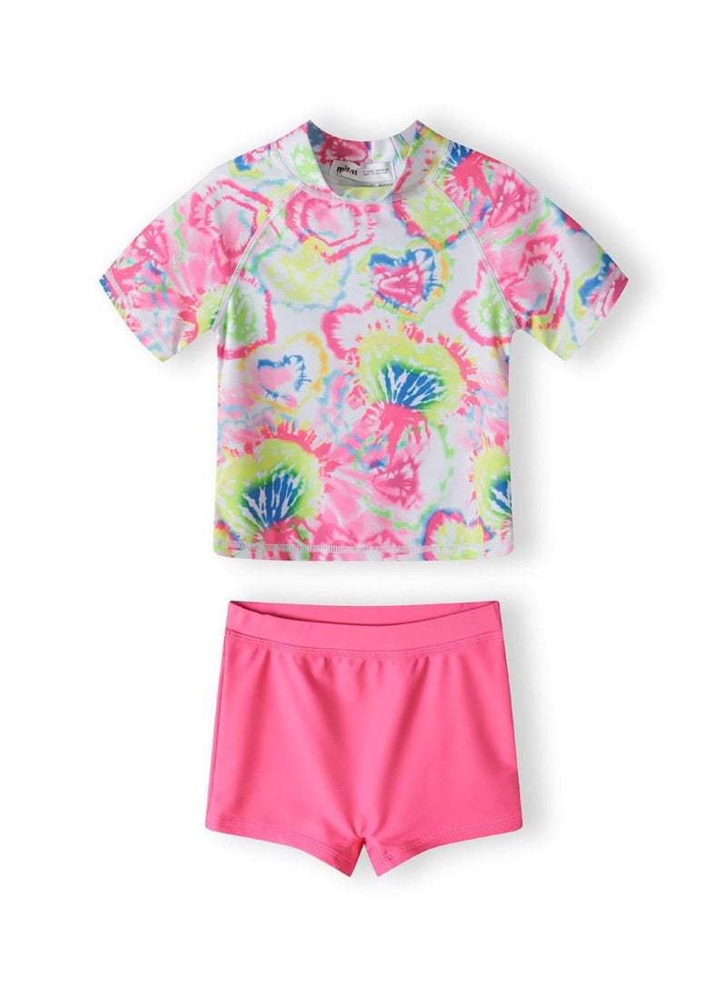 MINOTI Girls' 2-Piece Rash Guard Swimsuit Set – Neon Tie-Dye Top & Shorts - Image 2