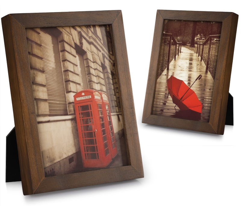 Emfogo 5x7 Picture Frame Pack of 2 Rustic Picture Frames 5x7 with Real Glass Solid Wood 5x7 Photo Frame for Table Top Display or Wall Mounted Vintage Walnut
