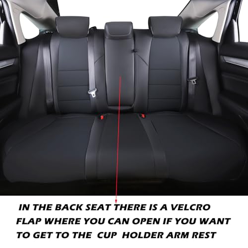 HKZ أغطية مقاعد السيارة HKZ مخصصة لسيارة هوندا أكورد 2018 2019 2020 2021 2022 LX (الصف الخلفي مع مسند ظهر قابل للطي) - مجموعة كاملة لـ 5 مقاعد، جلد (أسود) - Image 4