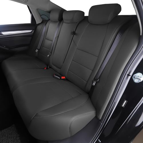 HKZ أغطية مقاعد السيارة HKZ مخصصة لسيارة هوندا أكورد 2018 2019 2020 2021 2022 LX (الصف الخلفي مع مسند ظهر قابل للطي) - مجموعة كاملة لـ 5 مقاعد، جلد (أسود) - Image 5