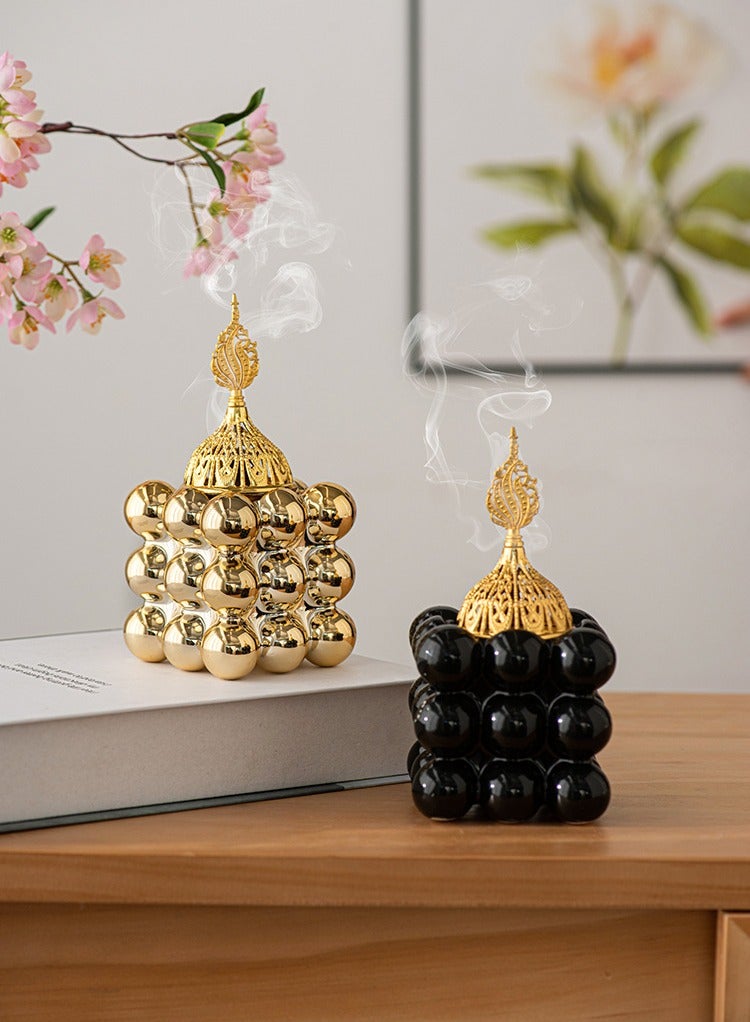 Incense burner, home atmosphere decoration, cube style design,gold  - Image 2