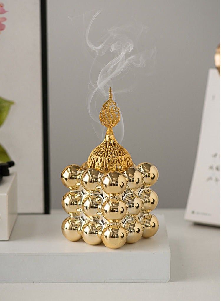 Incense burner, home atmosphere decoration, cube style design,gold  - Image 1