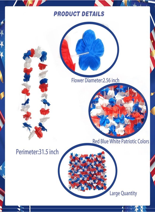 Becfupo 50 Pcs Patriotic Hawaiian Flower Leis Necklaces Bulk, Red Blue White Hawaiian Leis Garlands For 4th of July Decoration, Independence Day Parade, Patriotic Events - Image 3