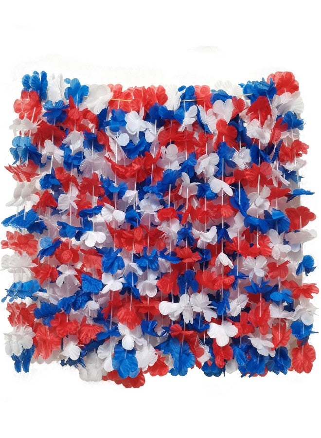 Becfupo 50 Pcs Patriotic Hawaiian Flower Leis Necklaces Bulk, Red Blue White Hawaiian Leis Garlands For 4th of July Decoration, Independence Day Parade, Patriotic Events - Image 1