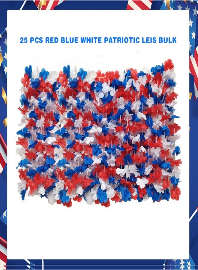Becfupo 50 Pcs Patriotic Hawaiian Flower Leis Necklaces Bulk, Red Blue White Hawaiian Leis Garlands For 4th of July Decoration, Independence Day Parade, Patriotic Events - Image 2