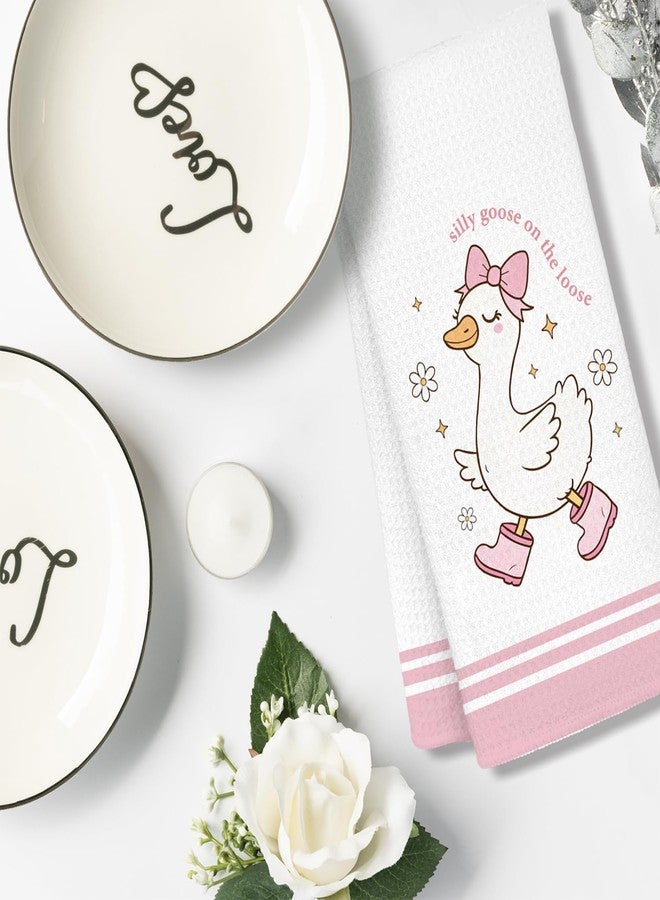 SJDFCSA Pink Funny Goose Kids Hand Towels, Goose Gifts, Coquette Pink Bow Farm Animal Decorative Hand Towels for Kids Girls Bathroom Decor, 16x24 Inch - Image 4