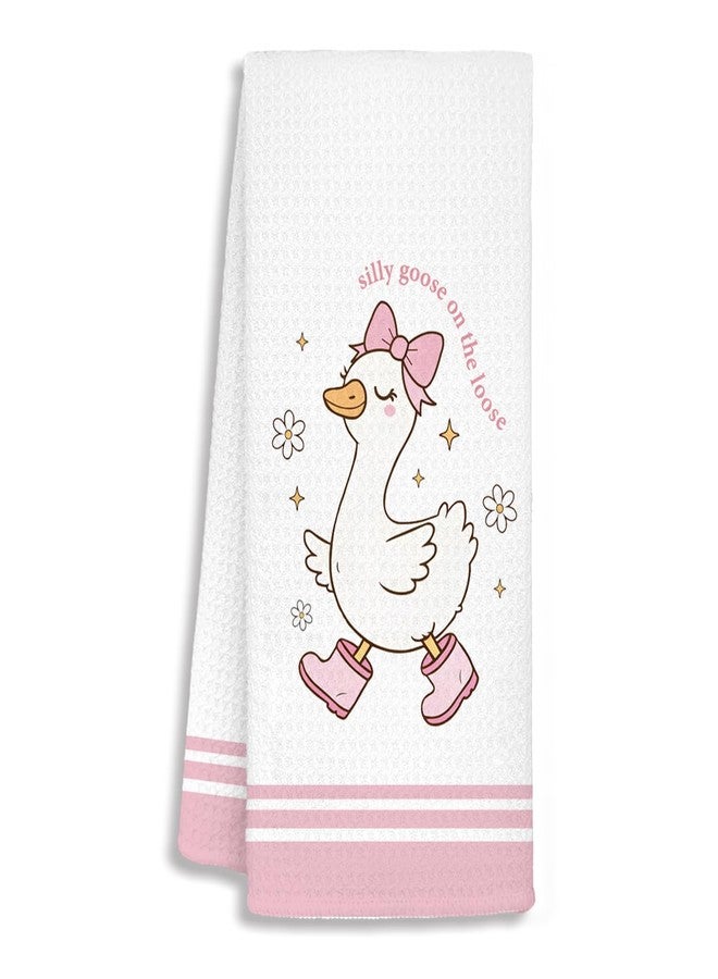 SJDFCSA Pink Funny Goose Kids Hand Towels, Goose Gifts, Coquette Pink Bow Farm Animal Decorative Hand Towels for Kids Girls Bathroom Decor, 16x24 Inch - Image 1