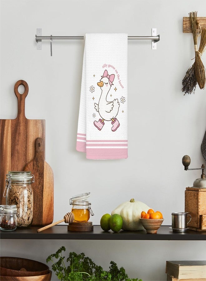 SJDFCSA Pink Funny Goose Kids Hand Towels, Goose Gifts, Coquette Pink Bow Farm Animal Decorative Hand Towels for Kids Girls Bathroom Decor, 16x24 Inch - Image 2
