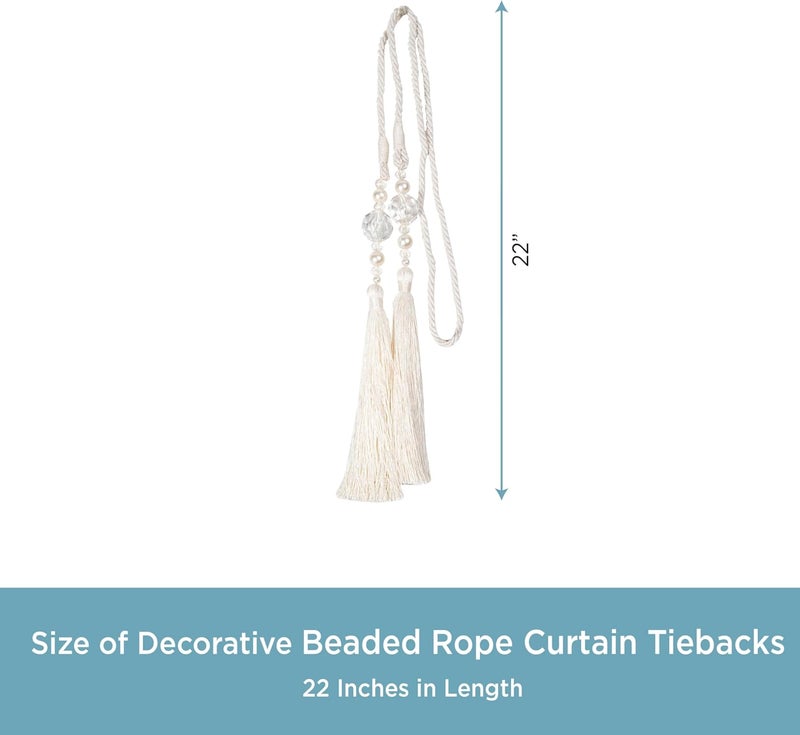 Kenney Small Bead Rope Window Curtain Tieback, White - Image 4