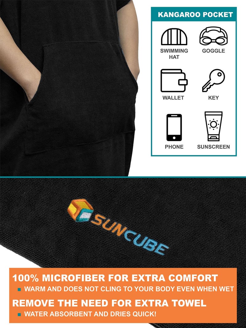 Suncube SUN CUBE Surf Poncho Changing Robe with Hood, Thick Quick Dry Microfiber Wetsuit Changing Towel for Surfing Beach Swim Outdoor Sports Men, Absorbent Wearable Towel Cover Up with Pocket, Black - Image 3