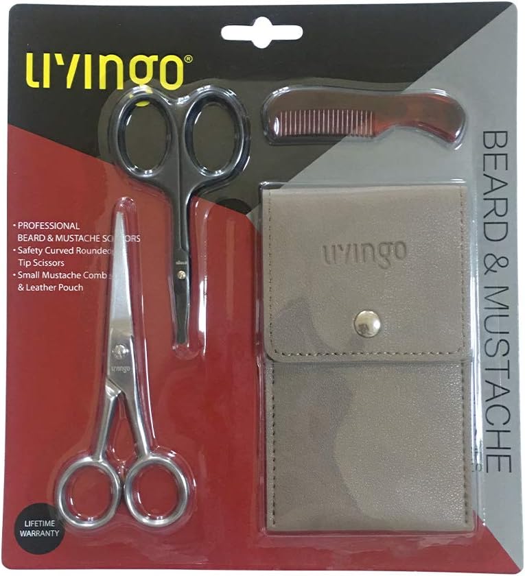 ليفنجو مقص لحية وشارب للرجال من LIVINGO بطول 4.5 بوصة، مجموعة مقصات احترافية ذات طرف مستدير آمنة وحادة من الفولاذ المقاوم للصدأ لتقليم شعر الوجه والأنف الصغيرة، مع مشط صغير وحقيبة جلدية - Image 5