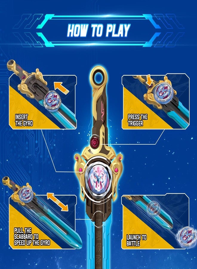 INFINITY NADO Battling Toys, Spinning Top and Sword Launcher Battle Set Toys for Kids, Battle Brust Sword Top Toys for 5 6 7 8 9 10 11 12 Year Old Boys, Gold Warrior Phoenix - Image 3