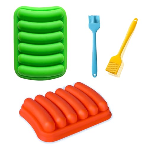 Kofebe 2PCS Silicone Sausage Mold, Non-stick Hot Dog Mold with Brushes, 6-Cavity Hotdog Bun Pan with Lid, DIY Handmade Ham Sausage Candy Chocolate - Image 5