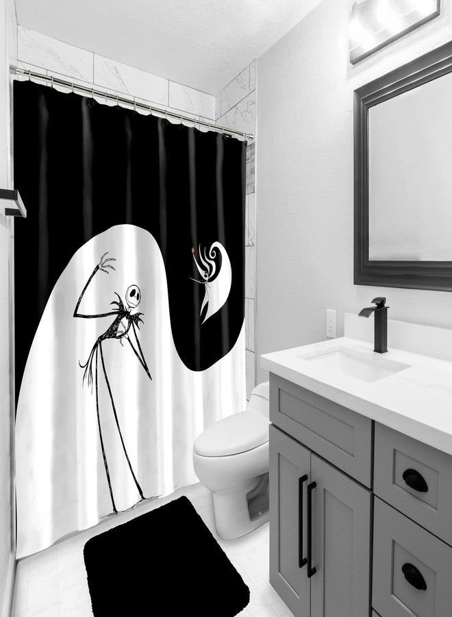 Jay Franco Disney Nightmare Before Christmas Fabric Shower Curtain - Kids Swirl Black and White Bathroom Décor with Jack Skellington and Zero - Image 3
