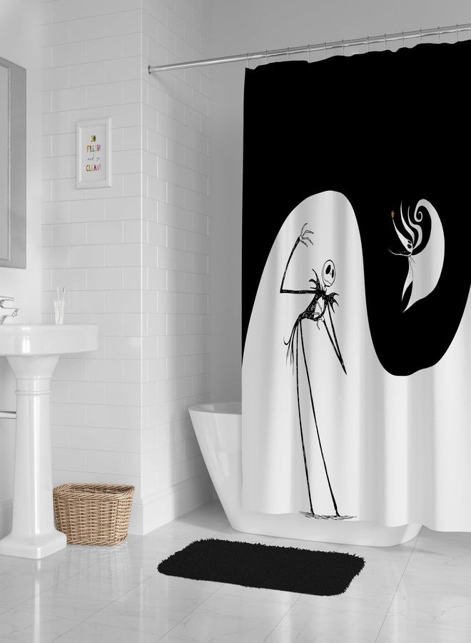 Jay Franco Disney Nightmare Before Christmas Fabric Shower Curtain - Kids Swirl Black and White Bathroom Décor with Jack Skellington and Zero - Image 2