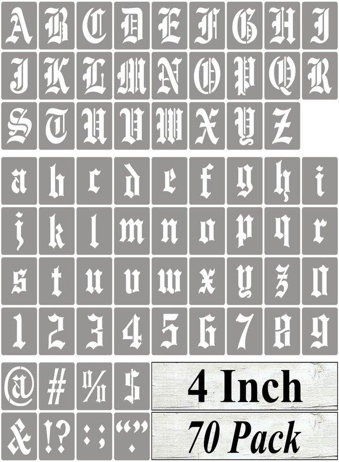 REOLAN 4 Inch Alphabet Letter Stencils for Painting - 70 Pack Old English Letter Stencil Templates with Numbers and Signs for Painting on Wood, Reusable Letters Stencils for Chalkboard Wood Signs & Wall Art - Image 1