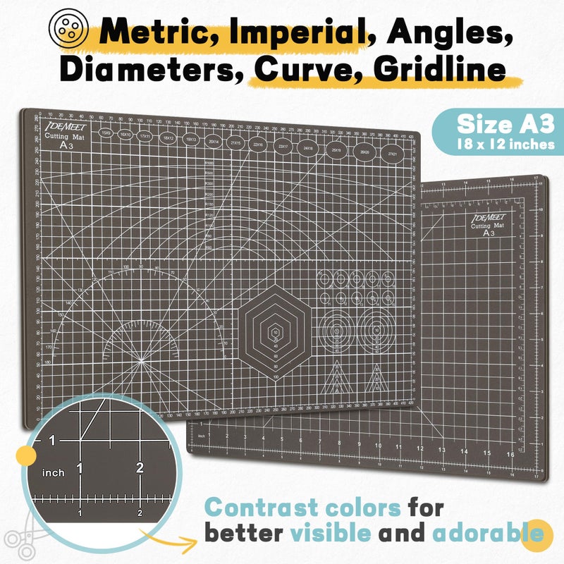Idemeet Premium Self Healing Cutting Mat 18'' x 12'', A3 Non-slip Sewing Mat for Quilting, 5-Ply Rotary Cutting Board Double-Sided for Crafts Cutting Fabric Scrapbooking Modeling Projects, Espresso Brown - Image 2
