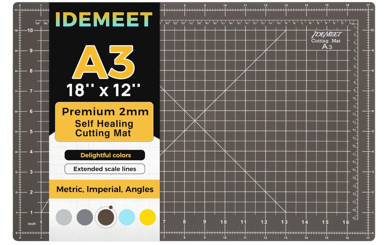 Idemeet Premium Self Healing Cutting Mat 18'' x 12'', A3 Non-slip Sewing Mat for Quilting, 5-Ply Rotary Cutting Board Double-Sided for Crafts Cutting Fabric Scrapbooking Modeling Projects, Espresso Brown - Image 1