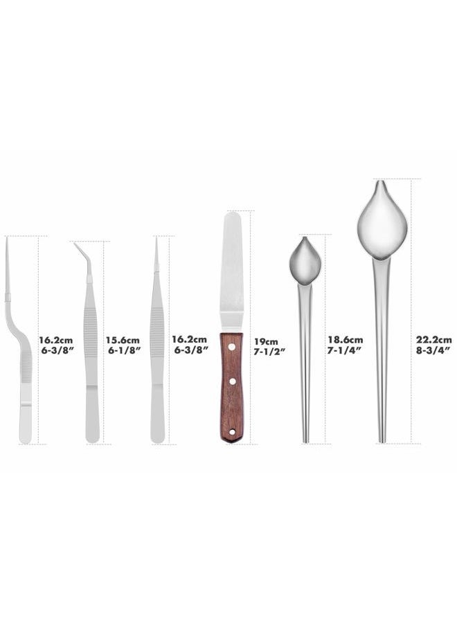 Cridoz 6 Pcs Stainless Steel Kitchen Cooking Tweezers Precision Tongs Drawing Spoons Offset Spatula for Food Culinary Plating Decorating - Image 2