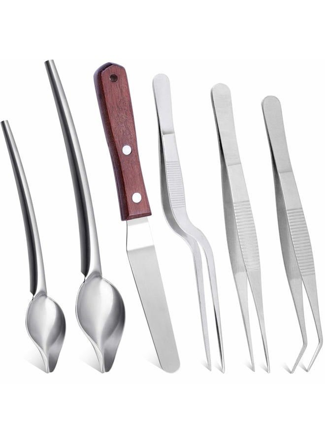 Cridoz 6 Pcs Stainless Steel Kitchen Cooking Tweezers Precision Tongs Drawing Spoons Offset Spatula for Food Culinary Plating Decorating - Image 1