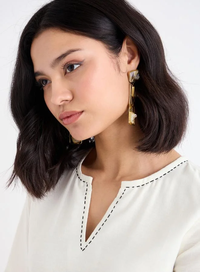Styli Styli Cream Border Print Notch Neck Top and Pants Co-Ords