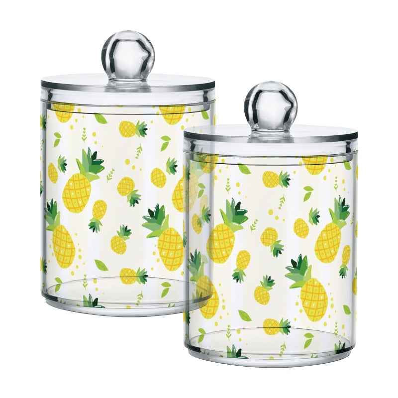 SDMKA 2 Pack Apothecary Jars Bathroom Summer Pineapple Qtip Holder Storage Canister Clear Plastic Jar with Lid for Cotton Ball Cotton Swab - Image 2