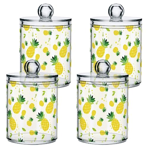 SDMKA 2 Pack Apothecary Jars Bathroom Summer Pineapple Qtip Holder Storage Canister Clear Plastic Jar with Lid for Cotton Ball Cotton Swab - Image 3