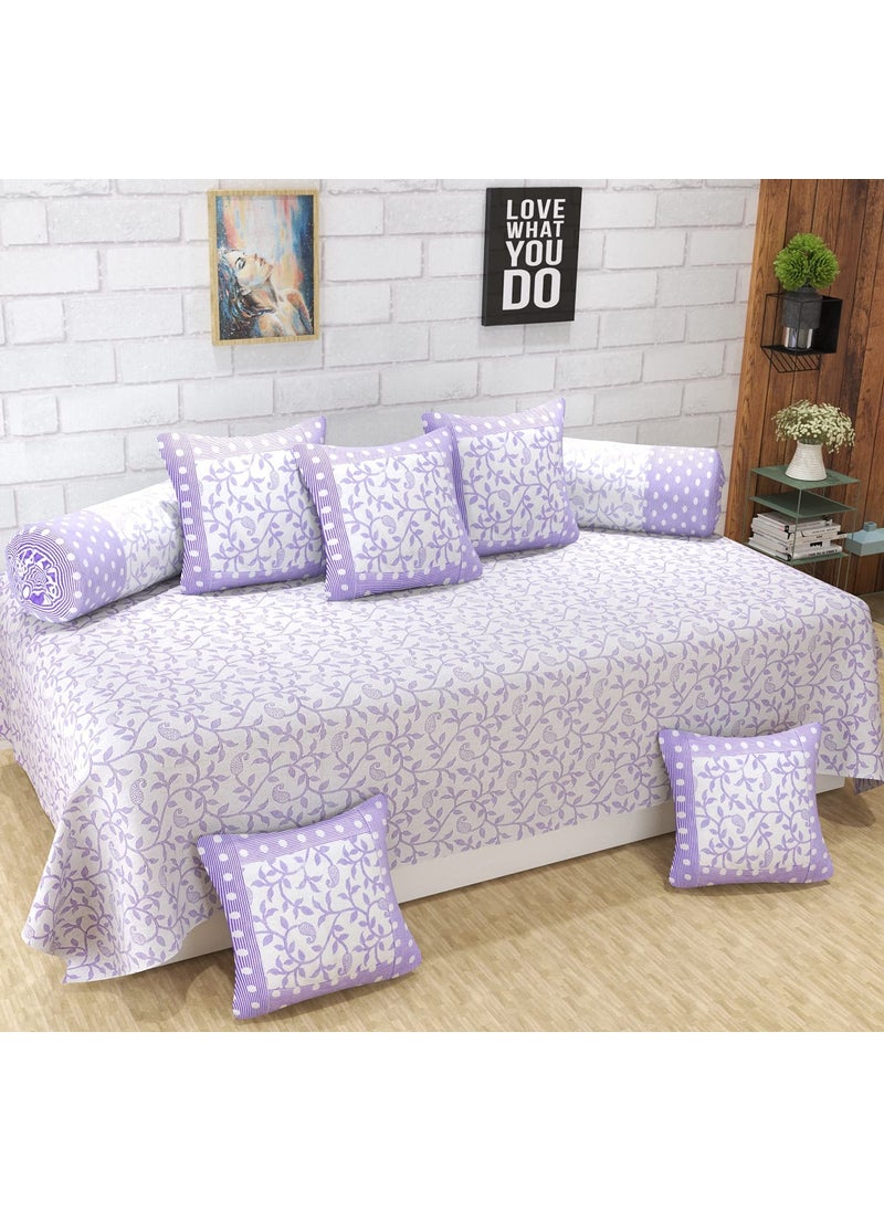 BREVARD BREVARD 210 TC 100 Sheeting Cotton 8 Pieces Diwan Set Including 1 Bedsheet 5 Cushion Covers and 2 Bolster Covers Purple 