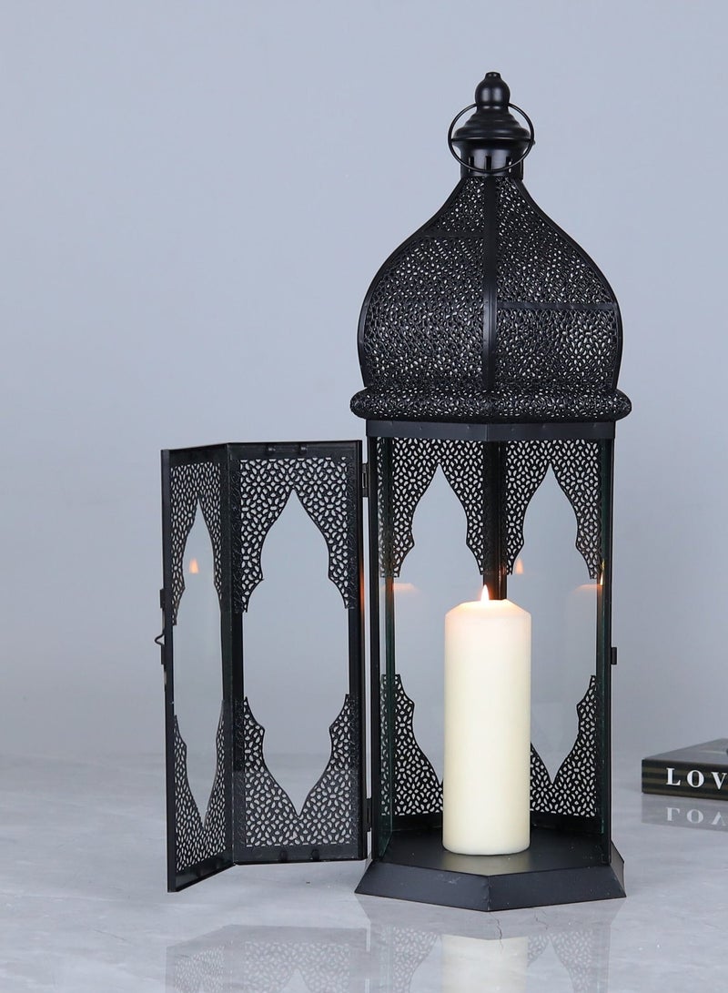 الهدايا مول  فانوس رمضاني معدني بتصميم فاخر – أسود (26×26×60 سم) - Image 1