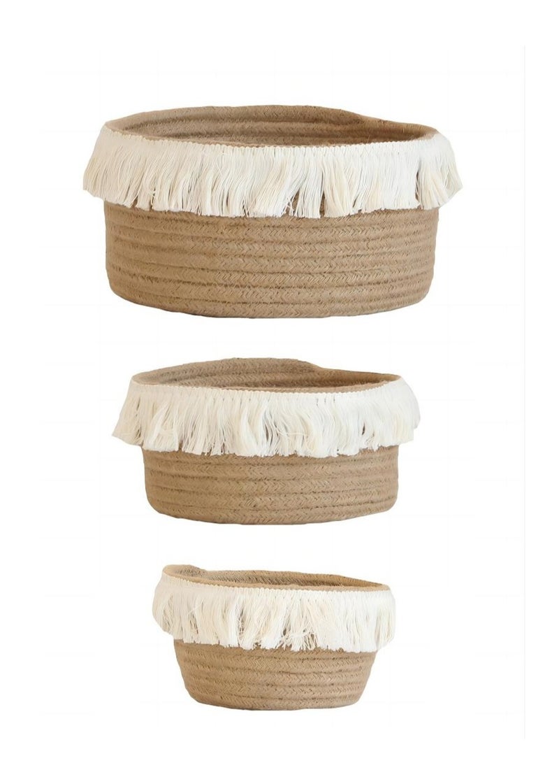 الأزرق جي دبليو سلة تخزين 3 قطعة 3 قطع سلال حبل القطن ، سلة تخزين منسوجة صغيرة لحمام رف الحضانة تنظيم سلالات منظم للألعاب والمناشف ومستحضرات التجميل والمجوهرات وغيرها من العناصر الصغيرة البيضاء - Image 1