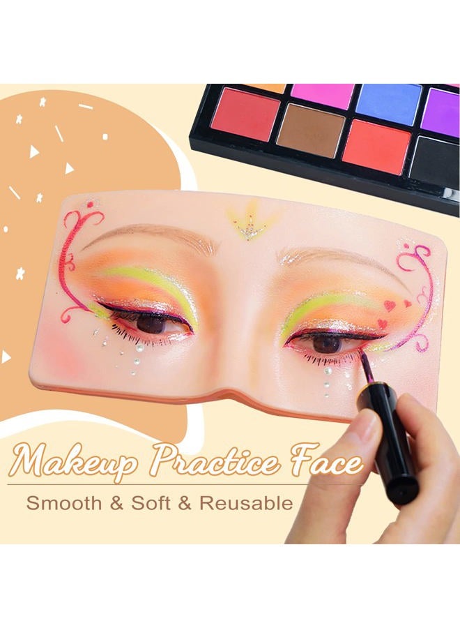Banugo Makeup Practice Face, Silicone Makeup Practice Board, Face Eyes Makeup Mannequin for Makeup Artists and Beginners, with Makeup Brushes and 165Pcs Pearl Stickers (Bright) - Image 3