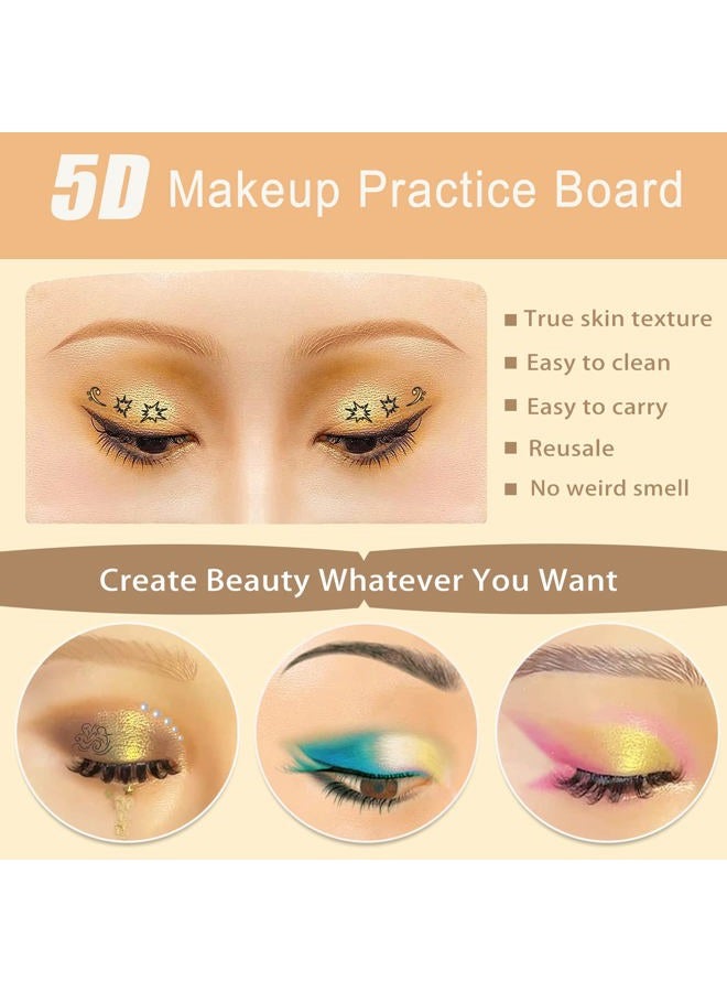 Banugo Makeup Practice Face, Silicone Makeup Practice Board, Face Eyes Makeup Mannequin for Makeup Artists and Beginners, with Makeup Brushes and 165Pcs Pearl Stickers (Bright) - Image 4