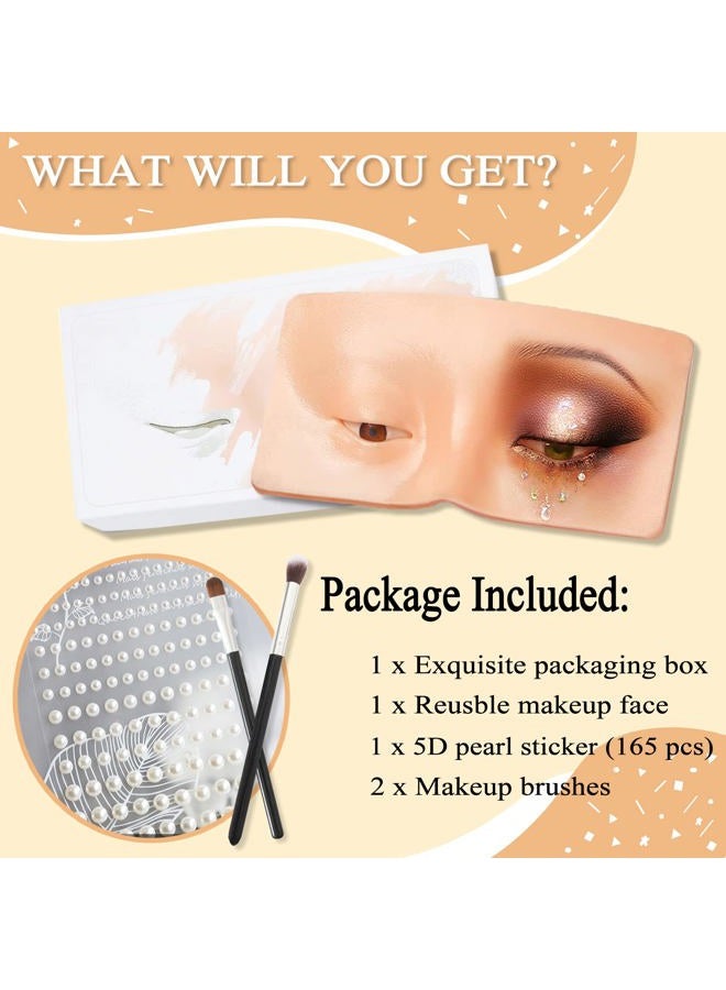 Banugo Makeup Practice Face, Silicone Makeup Practice Board, Face Eyes Makeup Mannequin for Makeup Artists and Beginners, with Makeup Brushes and 165Pcs Pearl Stickers (Bright) - Image 2